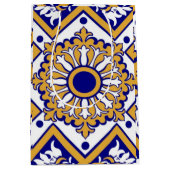 Portuguese Blue Yellow Mediterranean Floral ミディアムペーパーバッグ (正面)