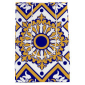 Portuguese Blue Yellow Mediterranean Floral ミディアムペーパーバッグ (裏面)