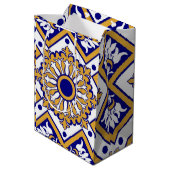 Portuguese Blue Yellow Mediterranean Floral ミディアムペーパーバッグ (裏面アングル)