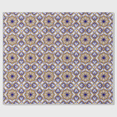 Portuguese Blue Yellow Mediterranean Floral ラッピングペーパー (フラット)