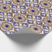 Portuguese Blue Yellow Mediterranean Floral ラッピングペーパー (角)