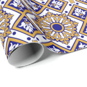 Portuguese Blue Yellow Mediterranean Floral ラッピングペーパー (ロールコーナー)