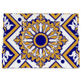 Portuguese Blue Yellow Mediterranean Floral  ラージペーパーバッグ (正面)