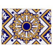 Portuguese Blue Yellow Mediterranean Floral  ラージペーパーバッグ (裏面)