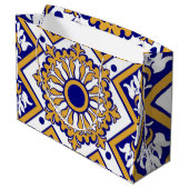 Portuguese Blue Yellow Mediterranean Floral  ラージペーパーバッグ (裏面アングル)