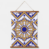 Portuguese Blue Yellow Mediterranean Floral  吊り下げ型タペストリー (正面)