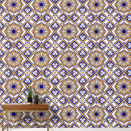 Portuguese Blue Yellow Mediterranean Floral 壁紙