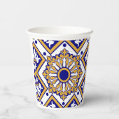 Portuguese Blue Yellow Mediterranean Floral 紙コップ (裏面)