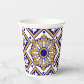 Portuguese Blue Yellow Mediterranean Floral 紙コップ (正面)