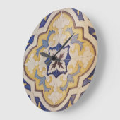 Portuguese Blue Yellow Tile Wall Clock ラージ壁時計 (傾斜)