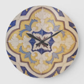 Portuguese Blue Yellow Tile Wall Clock ラージ壁時計 (正面)