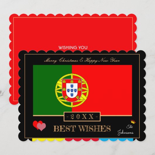 Portuguese Flag & Happy New Year/Best Wishes シーズンカード (正面/裏面)
