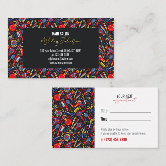 Portuguese Folk Blue & Red Appointment Reminder 名刺 (正面/裏面)