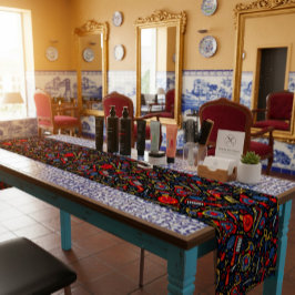 Portuguese folk hair icons — black, red & blue ショートテーブルランナー