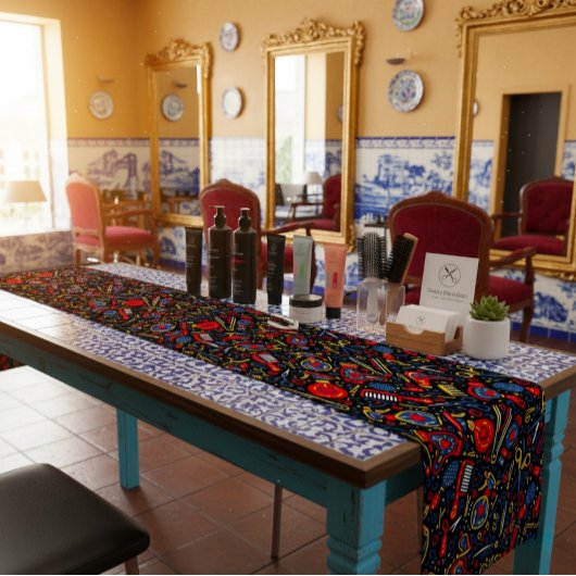 Portuguese folk hair icons — black, red & blue ショートテーブルランナー