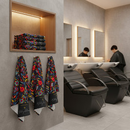 Portuguese folk hair icons — black, red & blue ハンドタオル