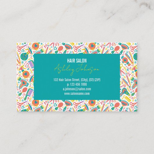 Portuguese Folk Teal & Coral Appointment Reminder 名刺 (正面)