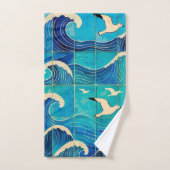 Portuguese Ocean Waves & Seagulls Towel Set – Coas バスタオルセット (ハンドタオル)