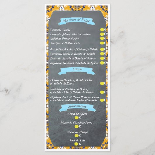Portuguese Restaurant Menu メニュー (裏面)