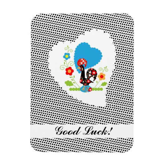 Portuguese rooster with black polka dots マグネット (縦)
