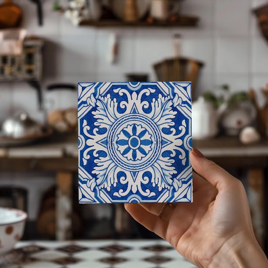 Portuguese Tile Art Coasters Vibrant Blue & White タイル