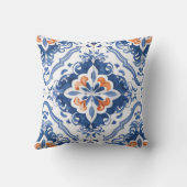 Portuguese Tile Pattern Blue White Orange アウトドアクッション (裏面)