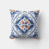 Portuguese Tile Pattern Blue White Orange アウトドアクッション (正面)