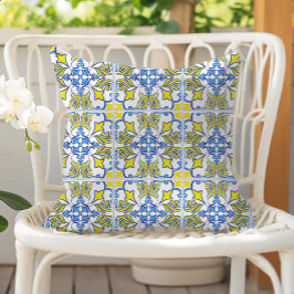 Portuguese Tile Pattern Yellow White Blue アウトドアクッション