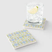 Portuguese Tile Pattern Yellow White Blue ストーンコースター (横)