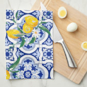 Portuguese tiles,lemons,fruits,summer art  キッチンタオル (四つ折り)