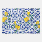 Portuguese tiles,lemons,fruits,summer art  キッチンタオル (横)