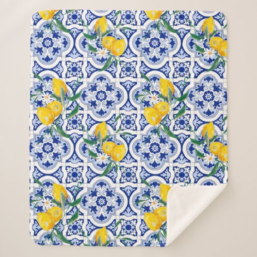 Portuguese tiles,lemons,fruits,summer art        シェルパブランケット (正面)