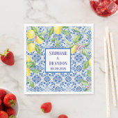 Portuguese Tiles Lemons Mediterranean Wedding スタンダードランチョンナプキン (インサイチュ)