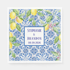 Portuguese Tiles Lemons Mediterranean Wedding スタンダードランチョンナプキン