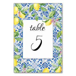 Portuguese Tiles Lemons Mediterranean Wedding テーブルナンバー