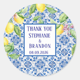 Portuguese Tiles Lemons Mediterranean Wedding ラウンドシール