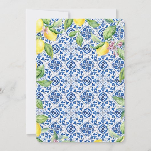 Portuguese Tiles Lemons Mediterranean Wedding 招待状 (裏面)
