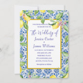 Portuguese Tiles Lemons Mediterranean Wedding 招待状 (正面)