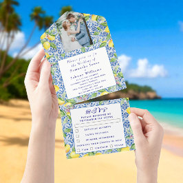 Portuguese Tiles Lemons Rustic Photo Wedding  オールインワン招待状