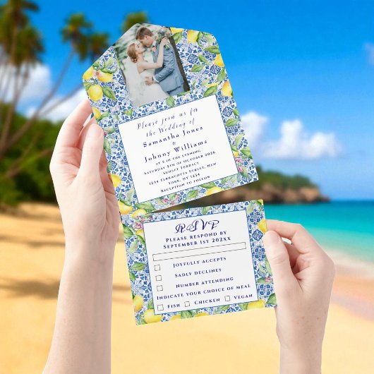 Portuguese Tiles Lemons Rustic Photo Wedding  オールインワン招待状