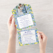 Portuguese Tiles Lemons Rustic Photo Wedding  オールインワン招待状 (貼ってはがせる)