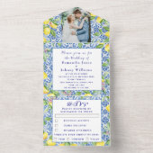 Portuguese Tiles Lemons Rustic Photo Wedding  オールインワン招待状 (内側)