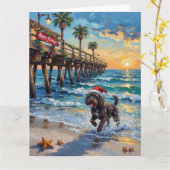 Portuguese Water Dog Christmas Beach Boardwalk カード (黄色い花)