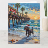 Portuguese Water Dog Christmas Beach Boardwalk カード (正面)