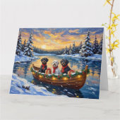 Portuguese Water Dog Christmas Boat Holiday カード (黄色い花)