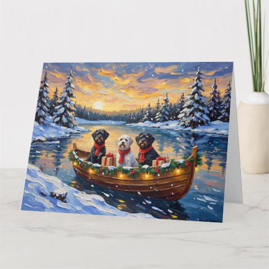 Portuguese Water Dog Christmas Boat Holiday カード (正面)