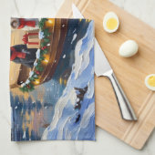 Portuguese Water Dog Christmas Boat Holiday キッチンタオル (四つ折り)