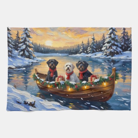 Portuguese Water Dog Christmas Boat Holiday キッチンタオル (横)