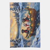 Portuguese Water Dog Christmas Boat Holiday キッチンタオル (縦)