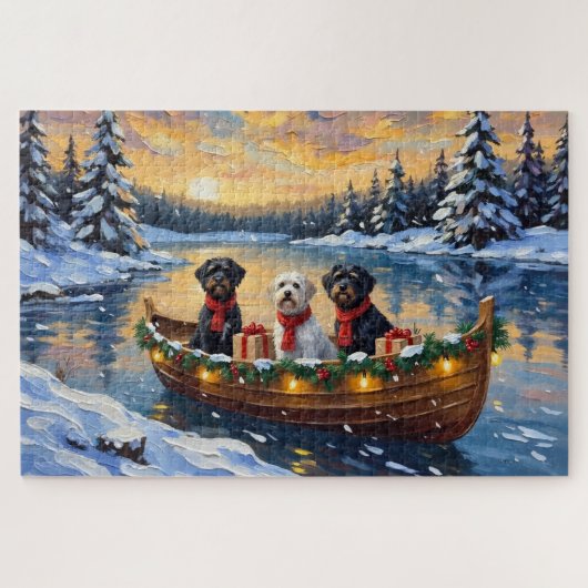 Portuguese Water Dog Christmas Boat Holiday ジグソーパズル (横)
